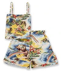 Polo Ralph Lauren Big Girls Tropical-Print Smocked Boxy Top & Shorts Set