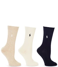 Polo Ralph Lauren Classic Cable Knit Crew Socks, 3 Pack