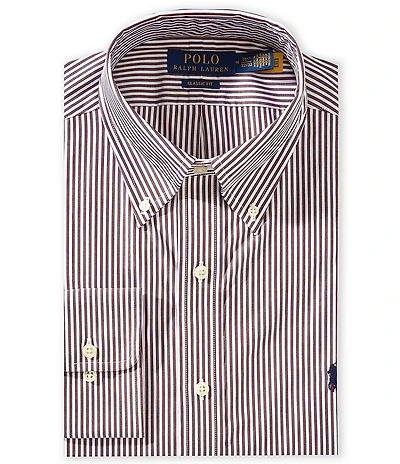 Polo Ralph Lauren Classic Fit Button-Down Collar Striped Poplin Dress Shirt