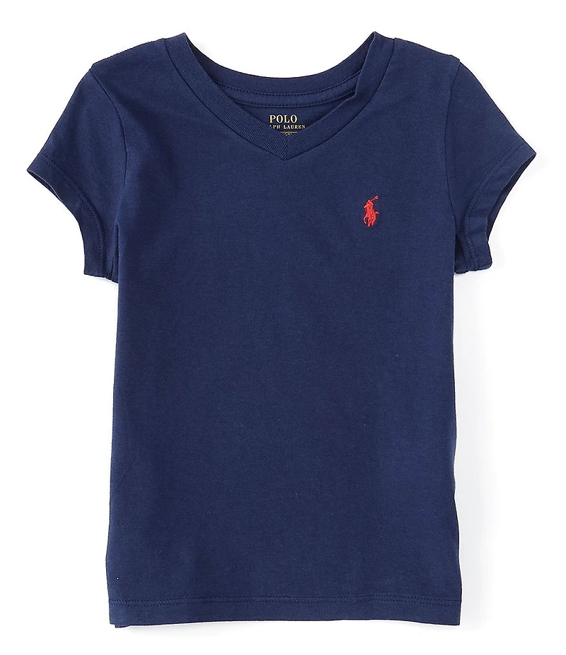 Polo Ralph Lauren Essential Little Girls Short-Sleeve V-Neck Logo T-Shirt