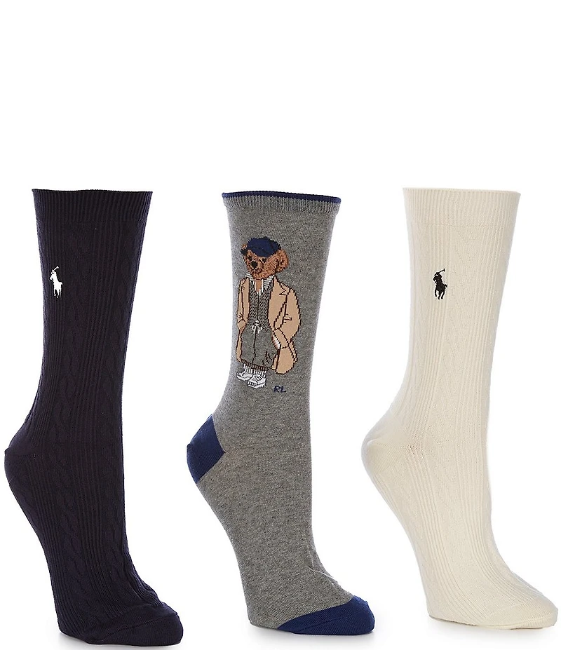 Polo Ralph Lauren Fall Bear Crew Socks, 3-Pack