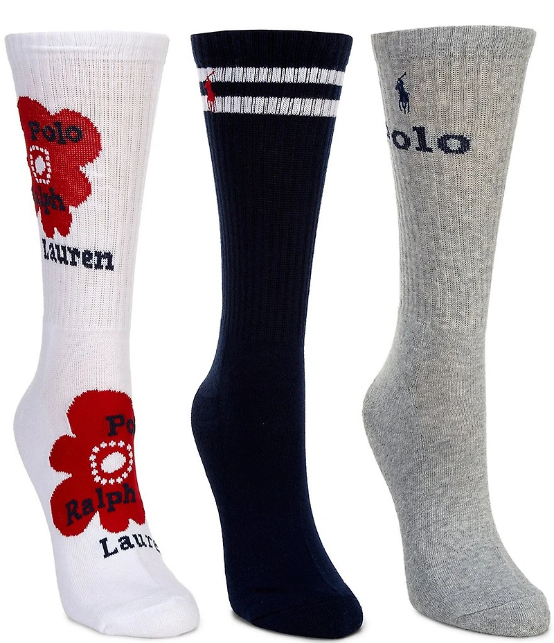 Polo Ralph Lauren Floral Polo Crew Socks, 3 Pair Pack