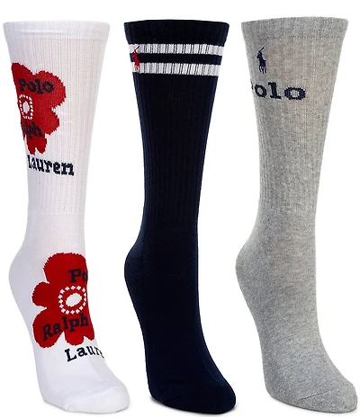 Polo Ralph Lauren Floral Polo Crew Socks, 3 Pair Pack