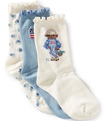Polo Ralph Lauren Girls Blueberry Bear 3-Pack Socks