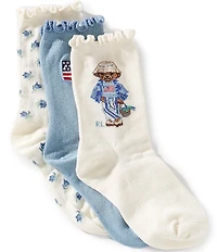 Polo Ralph Lauren Girls Blueberry Bear 3-Pack Socks