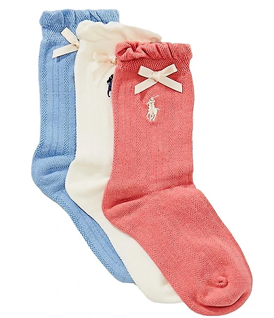 Polo Ralph Lauren Girls Ribbon Pointelle 3-Pack Socks