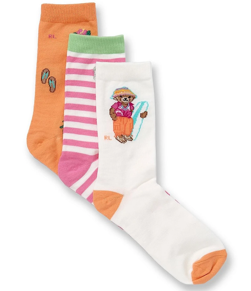 Polo Ralph Lauren Girls Surfer Bear 3-Pack Socks