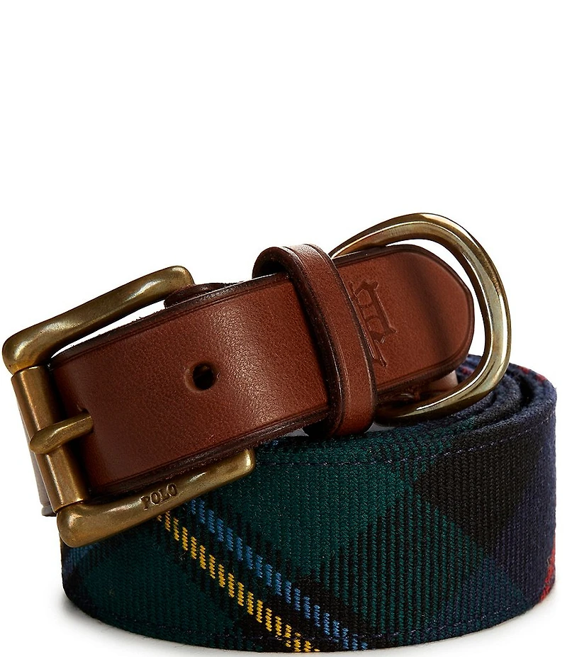 Polo Ralph Lauren Leather-Trim Plaid Belt
