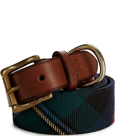 Polo Ralph Lauren Leather-Trim Plaid Belt