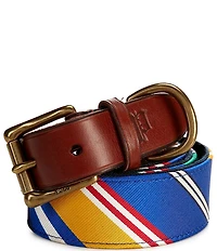 Polo Ralph Lauren Leather-Trim Striped Jacquard Belt