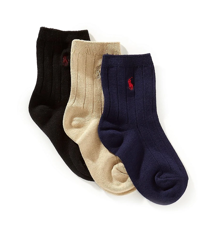Polo Ralph Lauren Little Boys Classic Solid Rib Sock 3-Pack