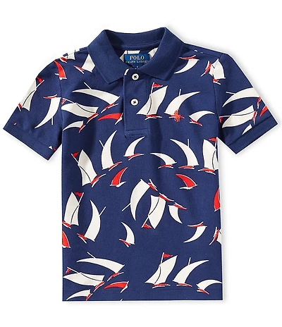 Polo Ralph Lauren Little Boys Short-Sleeve Abstract-Sailboat-Print Mesh Polo Shirt