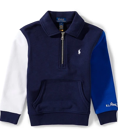 Polo Ralph Lauren Little Boys Long-Sleeve Color-Blocked Quarter-Zip Terry Sweatshirt