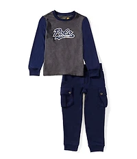 Polo Ralph Lauren Little Boys Long-Sleeve Logo Jersey T-Shirt & Fleece Jogger Pants Set