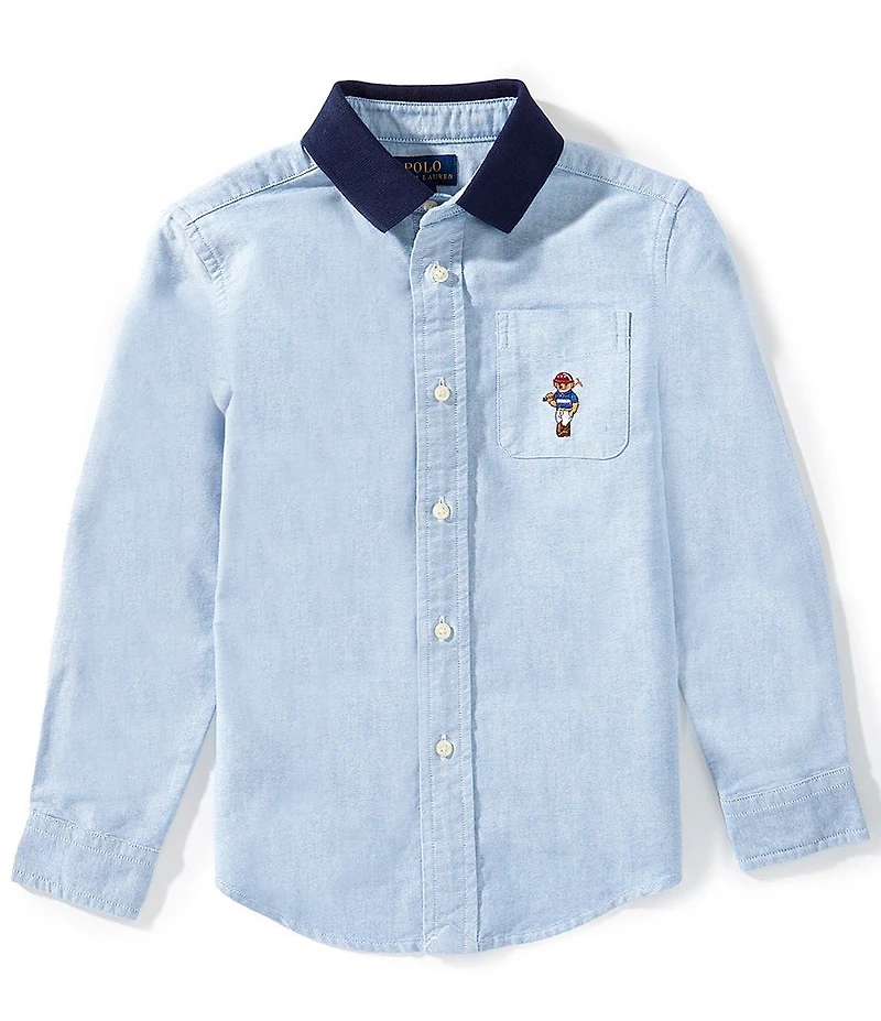 Polo Ralph Lauren Little Boys Long-Sleeve Polo Bear Oxford Knit-Collar Shirt
