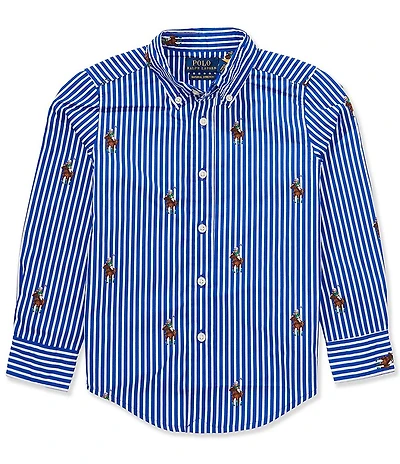 Polo Ralph Lauren Little Boys Long-Sleeve Polo Bear Striped Shirt