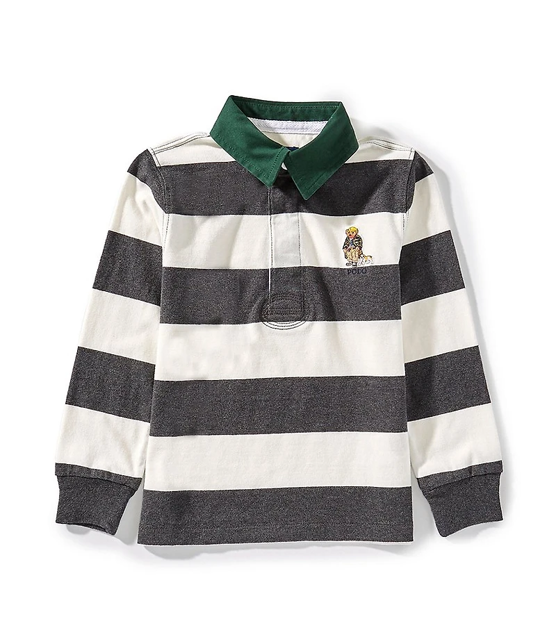 Polo Ralph Lauren Little Boys Long Sleeve Striped Polo Bear Rugby Shirt