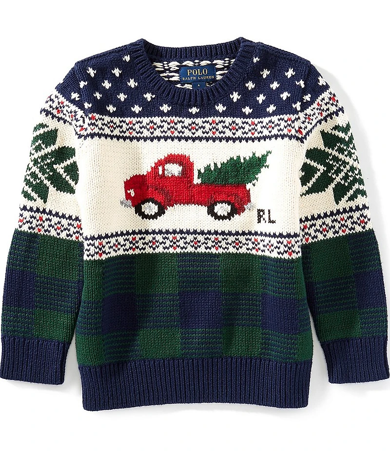 Polo Ralph Lauren Little Boys Long-Sleeve Christmas Tree Truck-Intarsia Sweater
