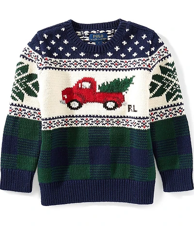 Polo Ralph Lauren Little Boys Long-Sleeve Christmas Tree Truck-Intarsia Sweater