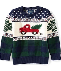 Polo Ralph Lauren Little Boys Long-Sleeve Christmas Tree Truck-Intarsia Sweater