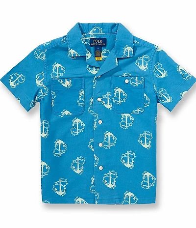 Polo Ralph Lauren Little Boys Short Sleeve Anchor Print Oxford Shirt