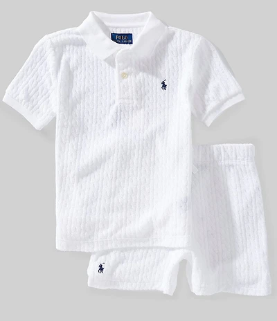 Polo Ralph Lauren Little Boys Short Sleeve Cable Terrycloth Polo Shirt & Matching Shorts Set