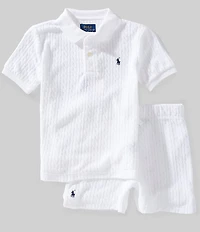 Polo Ralph Lauren Little Boys Short Sleeve Cable Terrycloth Polo Shirt & Matching Shorts Set