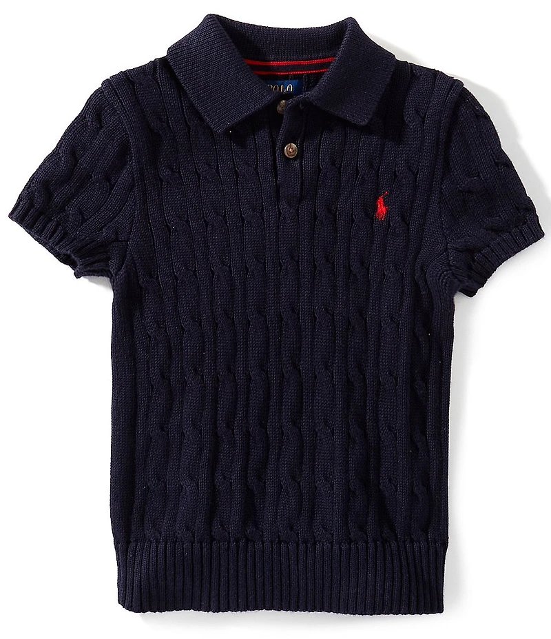 Polo Ralph Lauren Little Boys Short-Sleeve Polo-Collar Cable-Knit Sweater