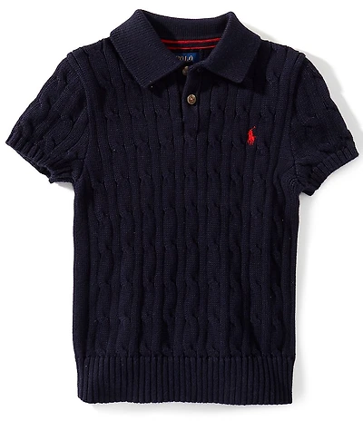 Polo Ralph Lauren Little Boys Short-Sleeve Polo-Collar Cable-Knit Sweater