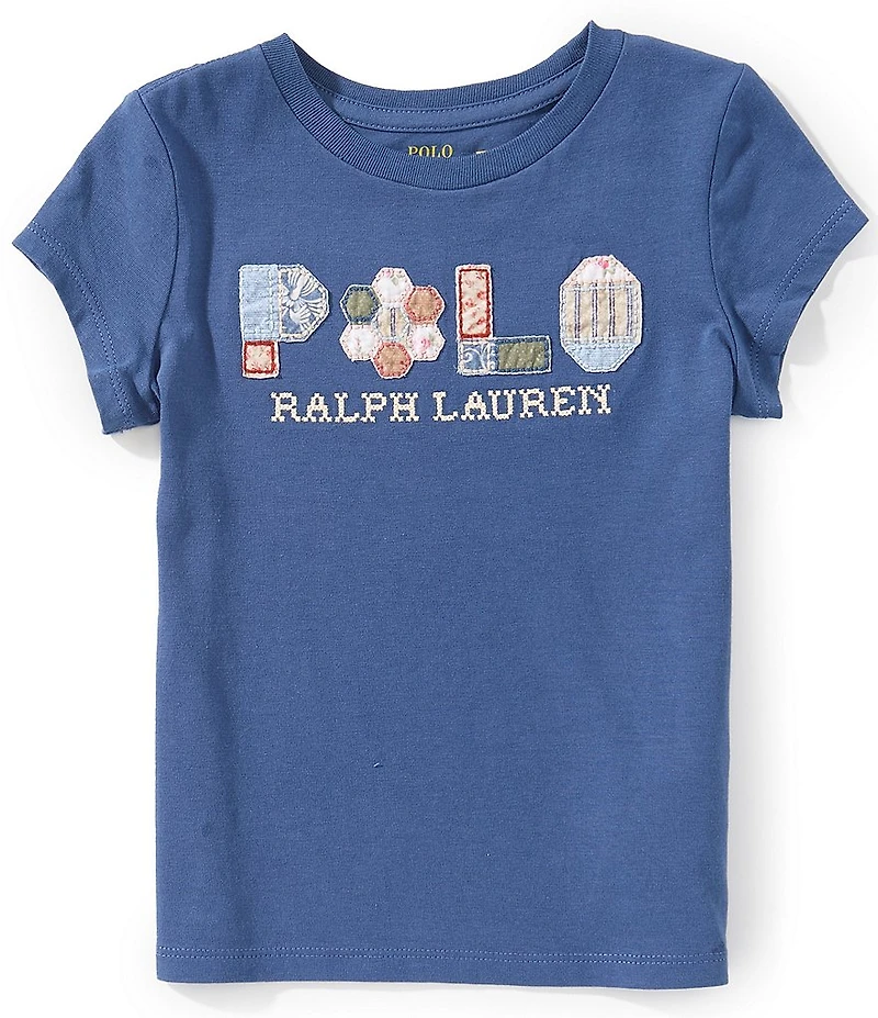 Polo Ralph Lauren Little Girls Cap Sleeve Patchwork Applique Logo T-Shirt