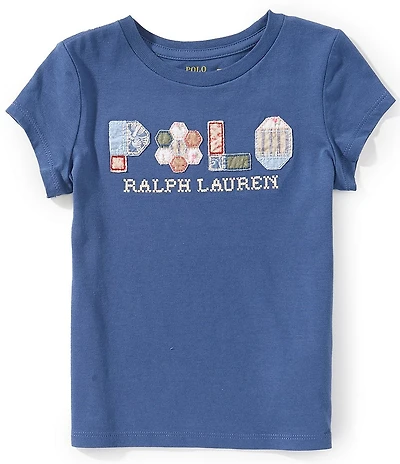 Polo Ralph Lauren Little Girls Cap Sleeve Patchwork Applique Logo T-Shirt