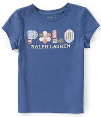 Polo Ralph Lauren Little Girls Cap Sleeve Patchwork Applique Logo T-Shirt
