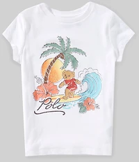 Polo Ralph Lauren Little Girls Cap Sleeve Polo Bear Surfing T-Shirt