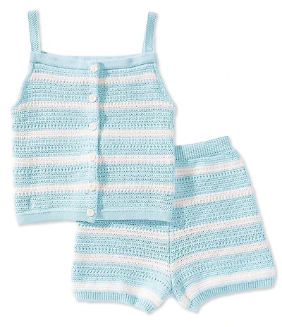 Polo Ralph Lauren Little Girls Striped Crocheted Button Front Tank Top & Shorts Set