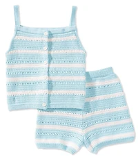 Polo Ralph Lauren Little Girls Striped Crocheted Button Front Tank Top & Shorts Set