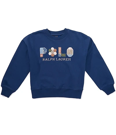 Polo Ralph Lauren Little Girls Long Sleeve Patchwork Applique Logo French Terry Sweatshirt