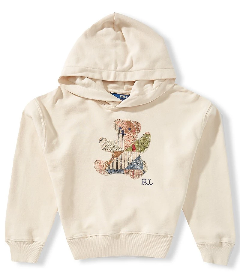 Polo Ralph Lauren Little Girls Long Sleeve Patchwork Polo Bear French Terry Hoodie