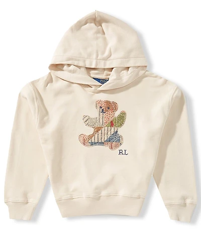 Polo Ralph Lauren Little Girls Long Sleeve Patchwork Polo Bear French Terry Hoodie