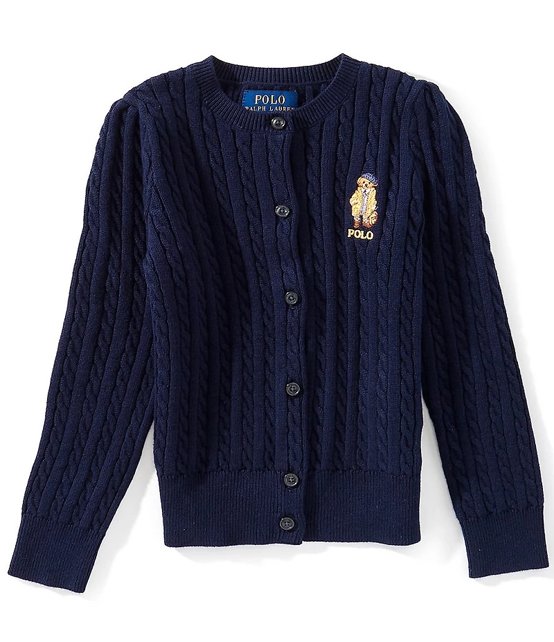 Polo Ralph Lauren Little Girls Long-Sleeve Polo Bear Mini-Cable Cardigan