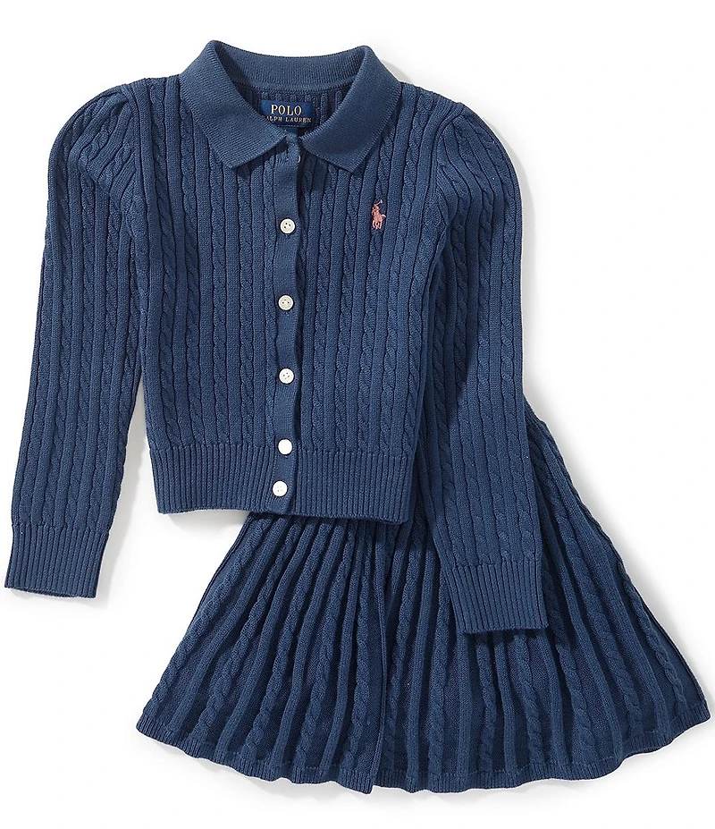 Polo Ralph Lauren Little Girls Long-Sleeve Polo Cardigan & Skirt Set
