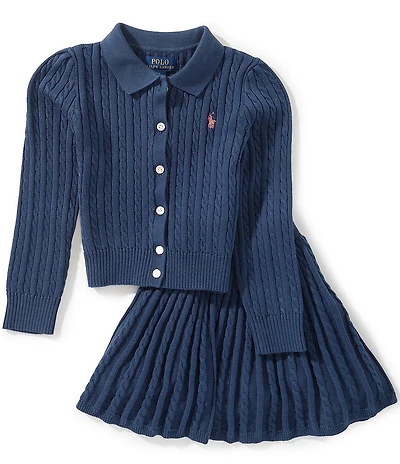 Polo Ralph Lauren Little Girls Long-Sleeve Polo Cardigan & Skirt Set