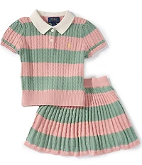 Polo Ralph Lauren Little Girls Puffed-Sleeve Striped Cable Pattern Knit Sweater & Matching Skirt Set