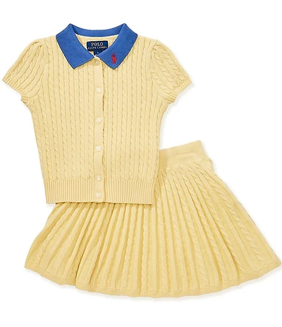 Polo Ralph Lauren Little Girls Short-Sleeve Mini-Cable Knit Cardigan & Skirt Set