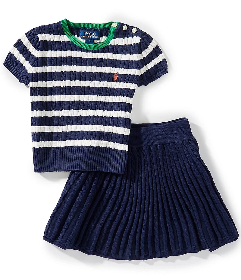 Polo Ralph Lauren Little Girls Short-Sleeve Striped Sweater & Coordinating Skirt Set