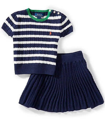 Polo Ralph Lauren Little Girls Short-Sleeve Striped Sweater & Coordinating Skirt Set