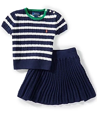 Polo Ralph Lauren Little Girls Short-Sleeve Striped Sweater & Coordinating Skirt Set
