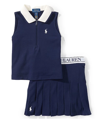 Polo Ralph Lauren Little Girls Sleeveless Boxy Cotton Mesh Polo Shirt & Skort Set