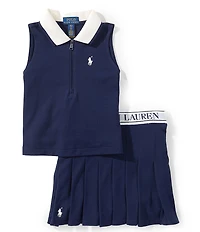 Polo Ralph Lauren Little Girls Sleeveless Boxy Cotton Mesh Polo Shirt & Skort Set