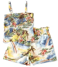 Polo Ralph Lauren Little Girls Tropical Print Smocked Boxy Top & Shorts Set