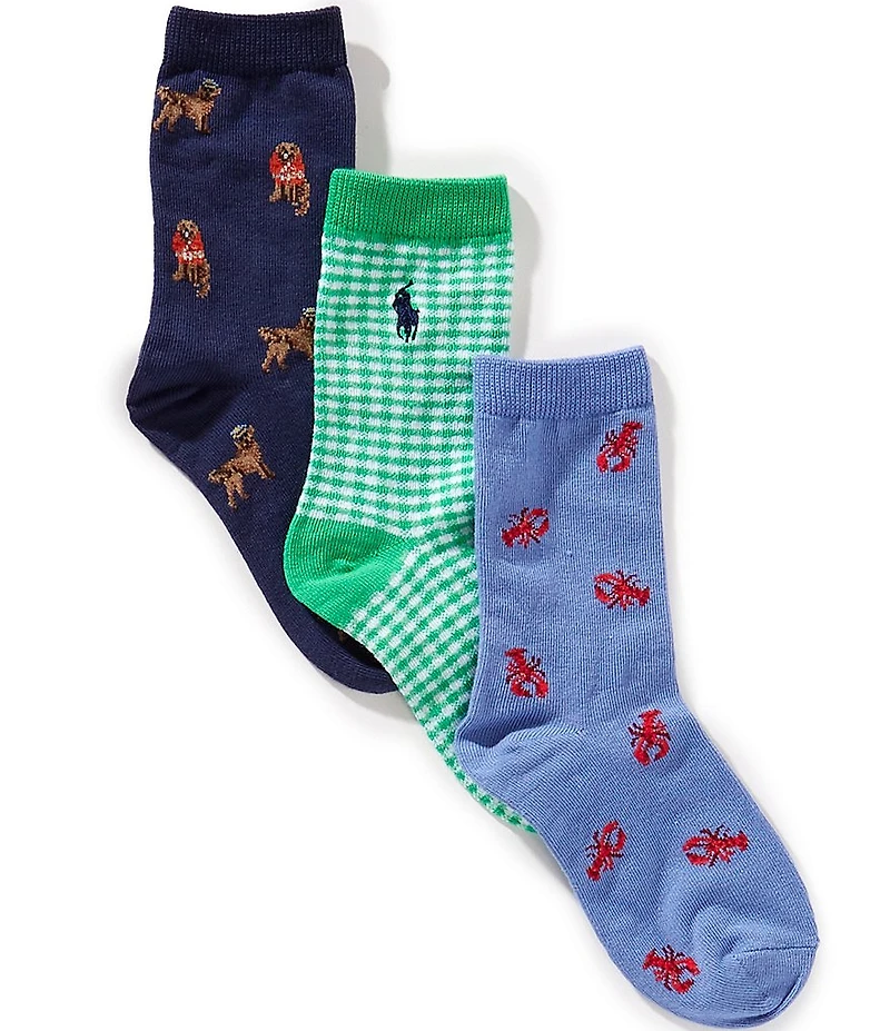 Polo Ralph Lauren Little/Big Boys Nautical Dog 3-Pack Crew Socks